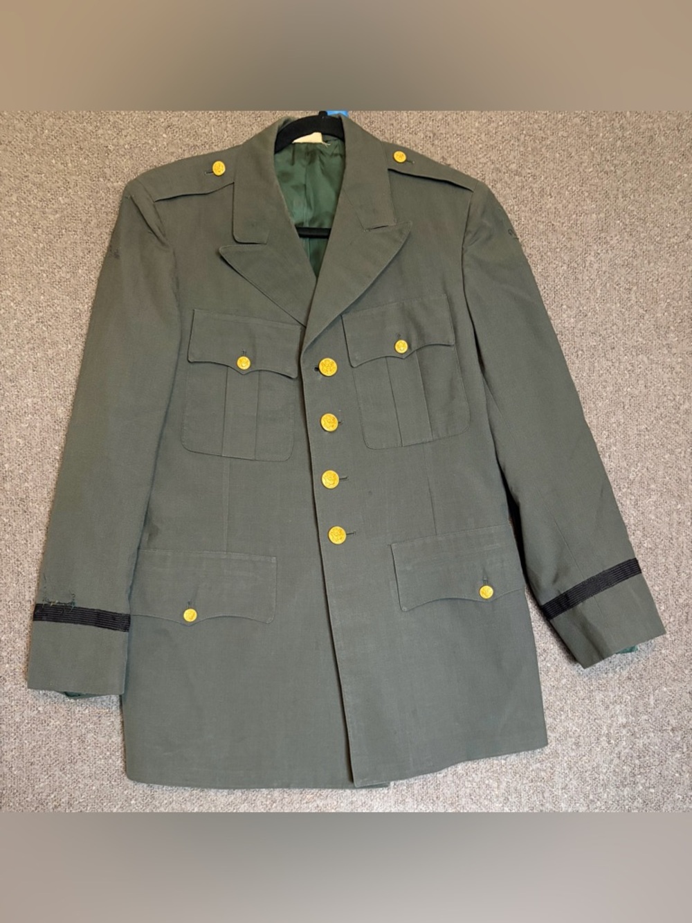 Men's Olive Green Military Field Jacket with Gold-Tone Buttons